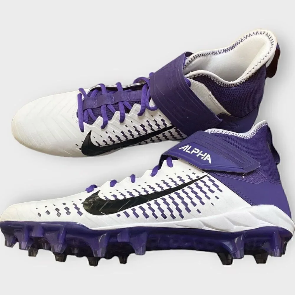 Nike Alpha Menace Pro 2 Mid White Purple Football Cleats BV3945-104 Mens Size 12